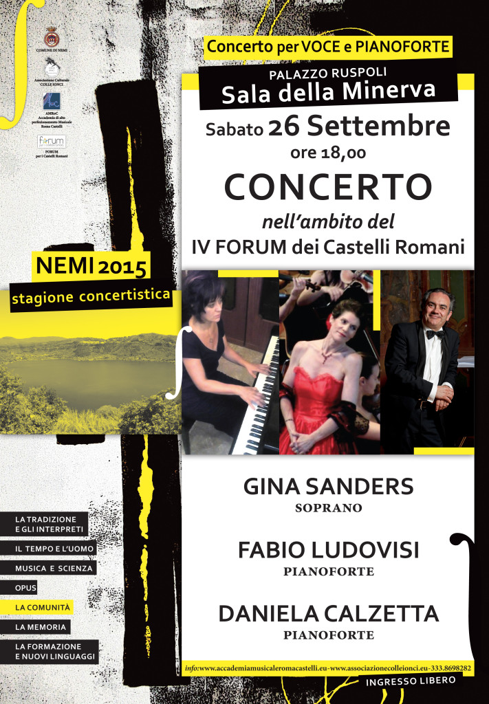 NEMI 26 settembre 2015 ore 18:00 - GINA SANDERS soprano, FABIO LUDOVISI e DANIELA CALZETTA pianoforte